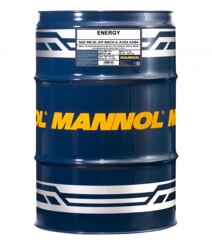 7511 MANNOL ENERGY 5W30 60 л. Синтетическое моторное масло 5W-30