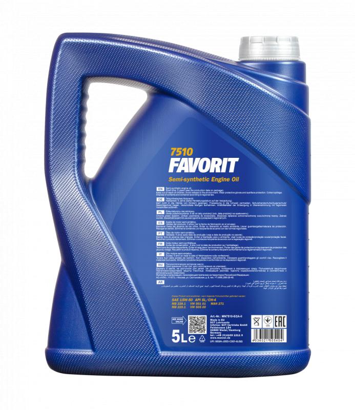 7510 MANNOL FAVORIT 15W50 5 л. Полусинтетическое моторное масло 15W-50